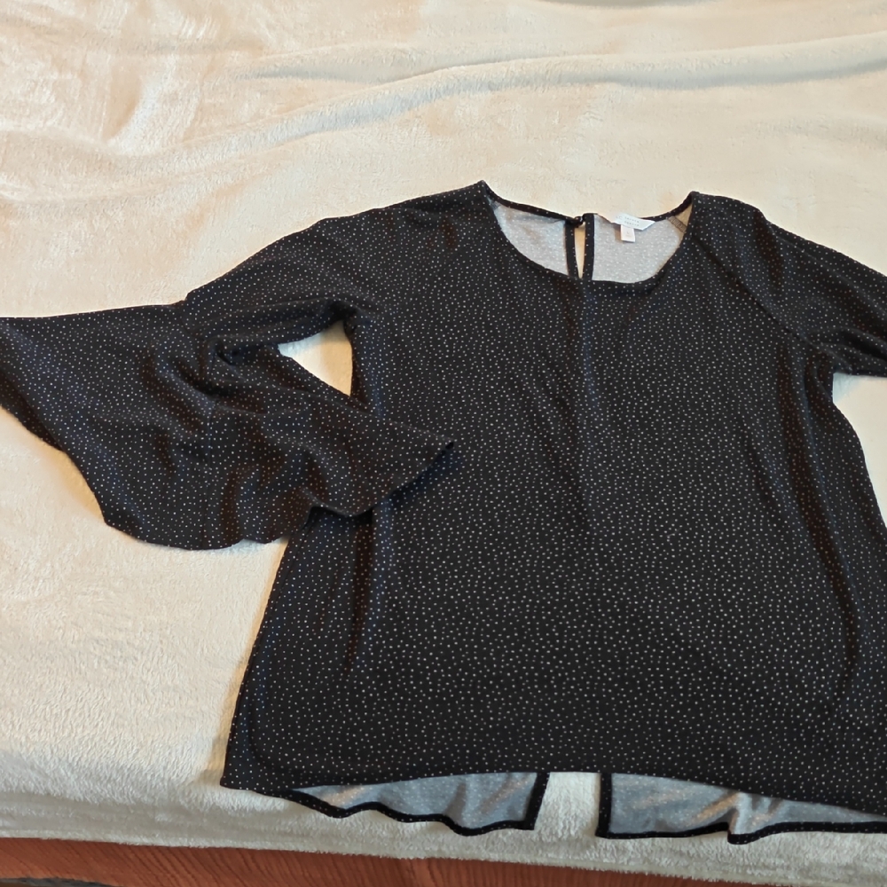 LC Lauren Conrad Black and White Polka Dot Bell Sleeve Blouse